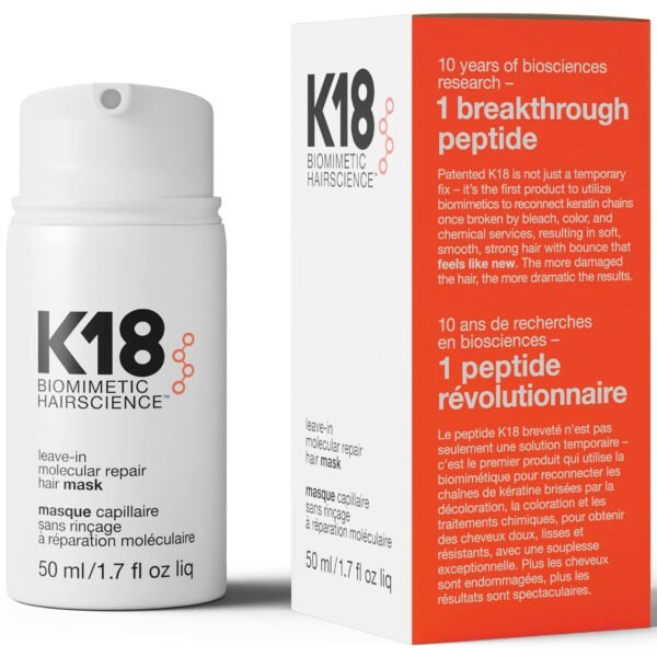 K18 Full-Size Leave-In Molecular Hair Mask, Repairs Dry or Damaged Hair, Reverse Hair Damage from Bleach, Color, Chemical Services & Heat