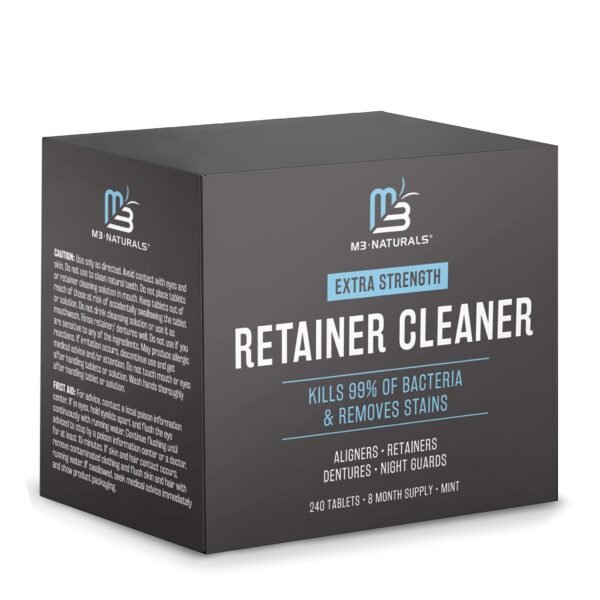 M3 Naturals Retainer and Denture Cleansers 240 Tablets Removes Bad Odors Discoloration Stains Plaque for Cleaning Invisalign Mouth Guard Night Guard and Removable Dental Appliances
